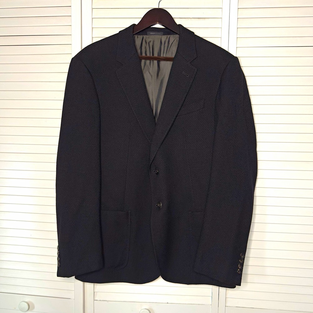 Armani Collezioni Mens Black Textured Sport Coat 2 Button Italian Blazer 40L